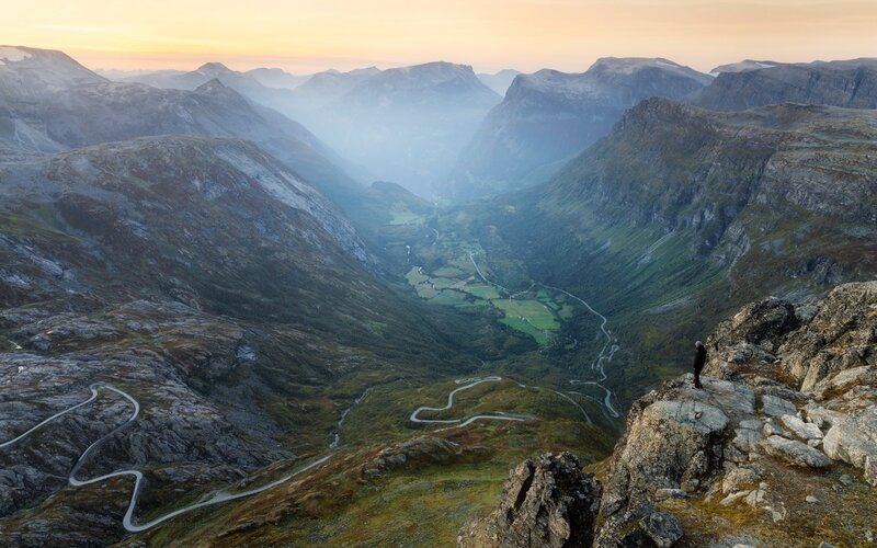 Person on Mountain Peak — Green, Serene