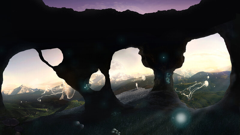 Person on Mountain Peak — Purple, Serene