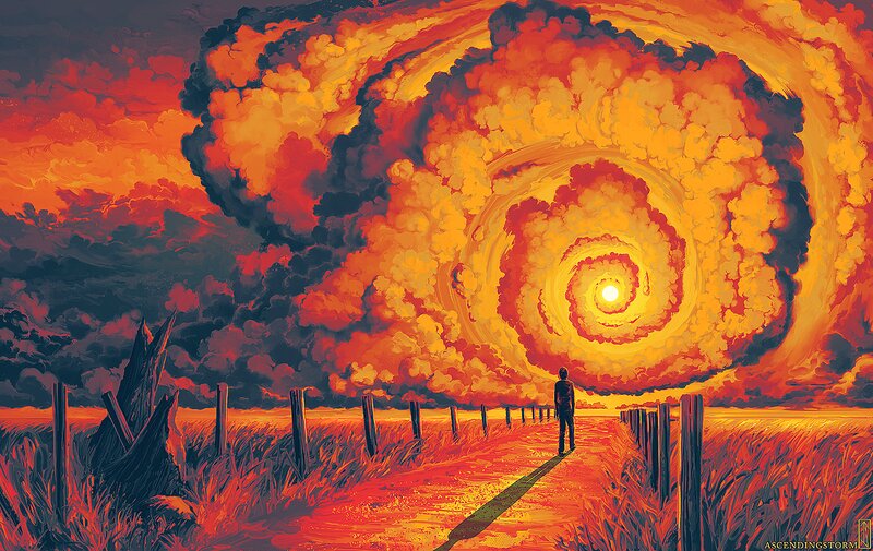 Person on Path Facing Storm