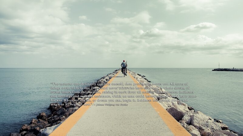 person on pier with quote