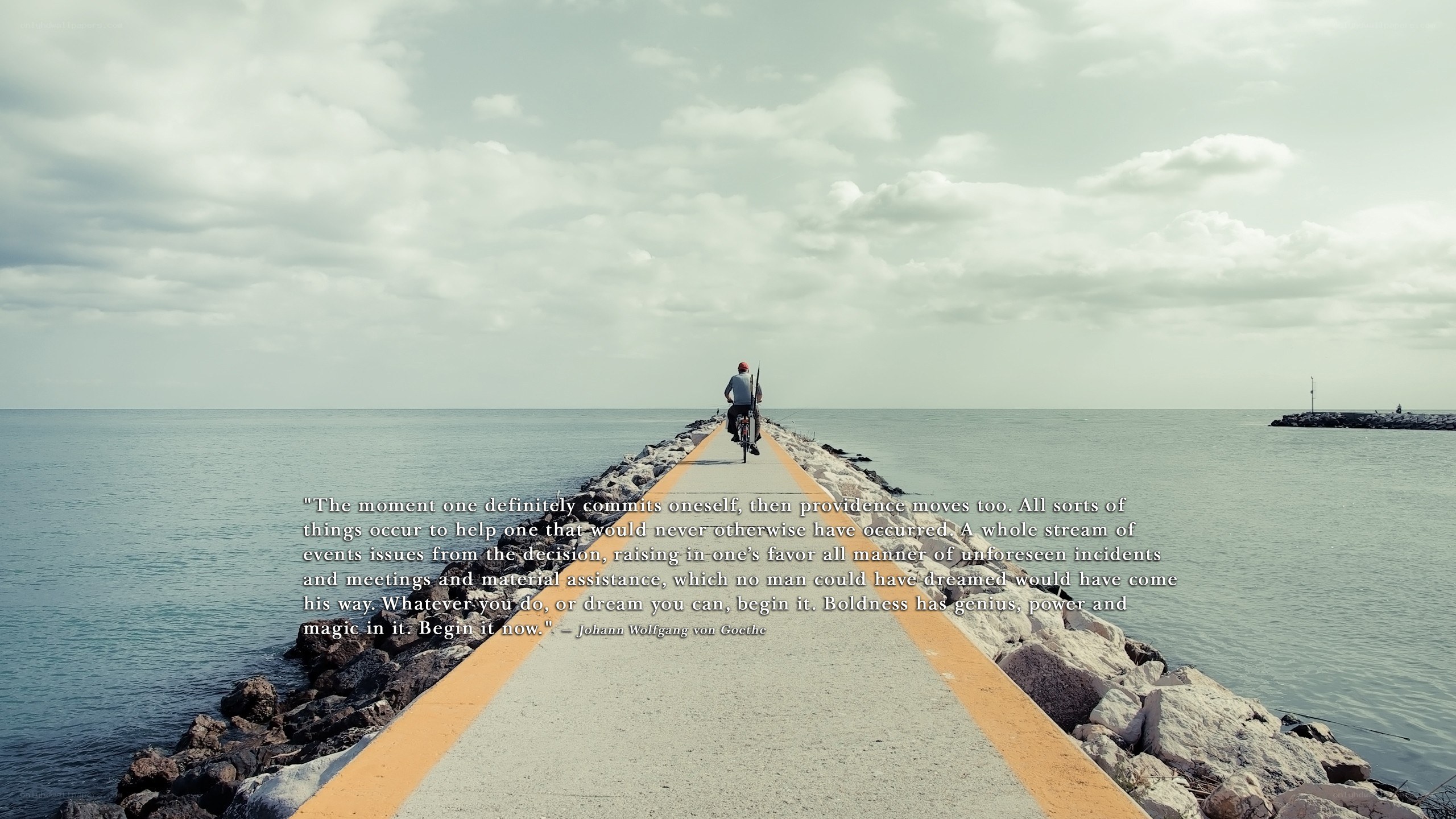 person on pier with quote