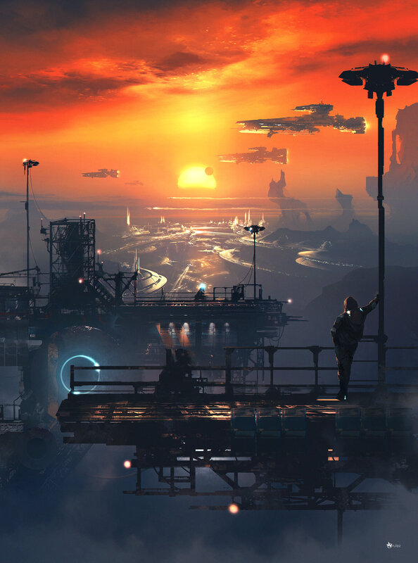 Person on Platform at Sunset
