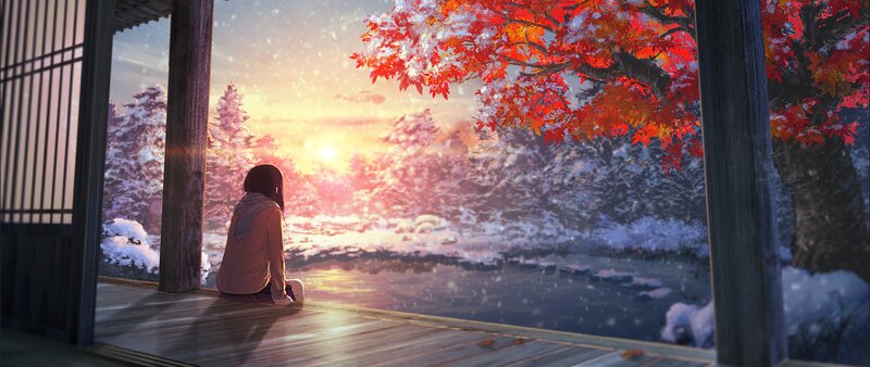 Person on Porch Watching Sunset