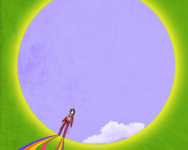 person on rainbow path