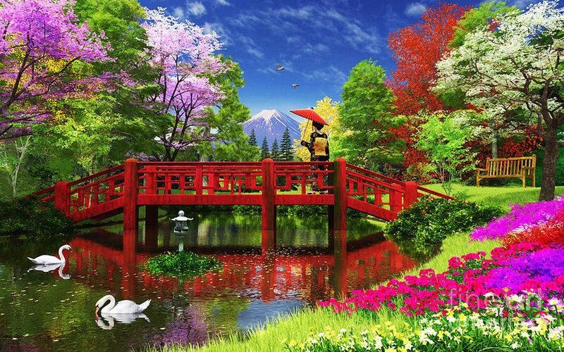 Person on Red Bridge — Serene