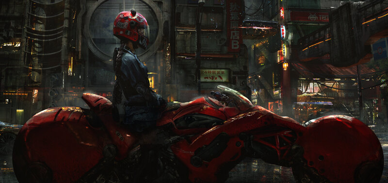 Person on Red Motorcycle — Dramatic, Night, Digital Art, Cityscape
