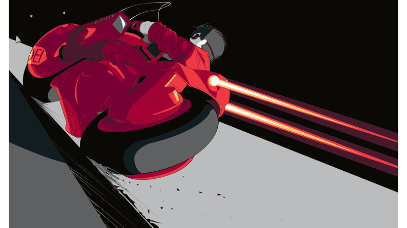 Person on Red Motorcycle — Dramatic, Night, Digital Art, Light Trails