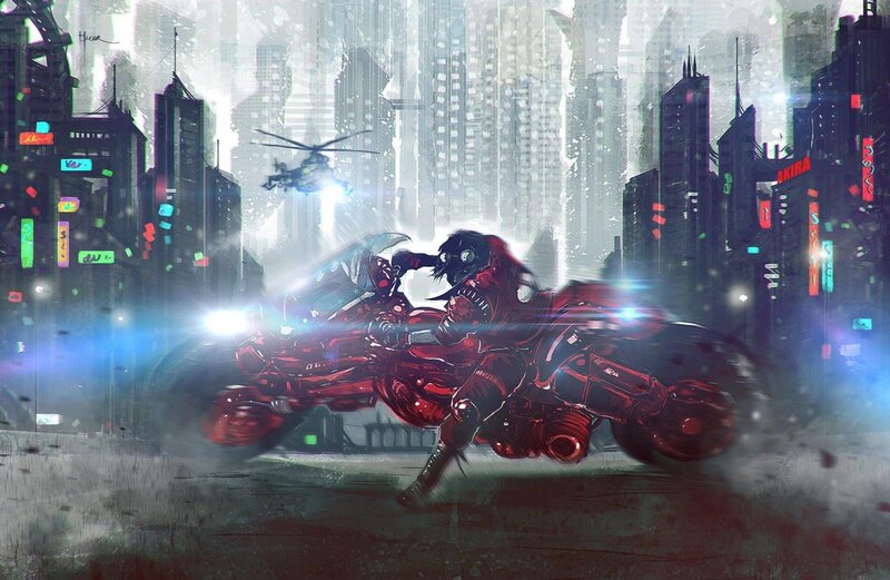 Person on Red Motorcycle — Dramatic, Night, Digital Art