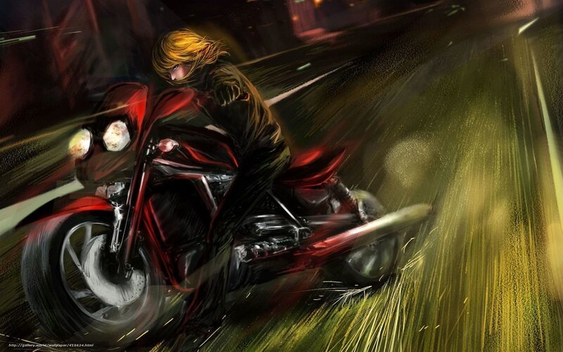 Person on Red Motorcycle — Dramatic, Night