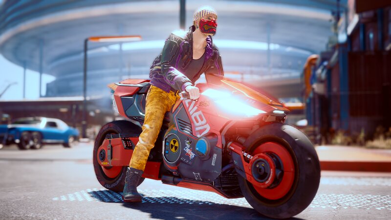 Person on Red Motorcycle — Futuristic