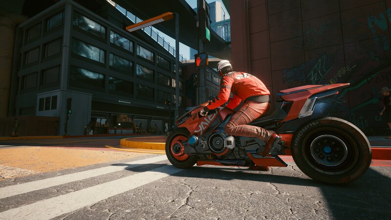 Person on Red Motorcycle — Urban