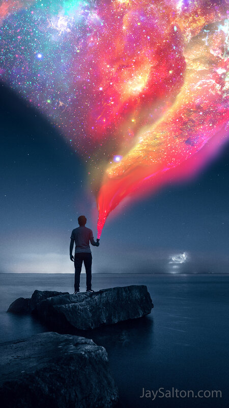 Person on Rock at Night — Blue