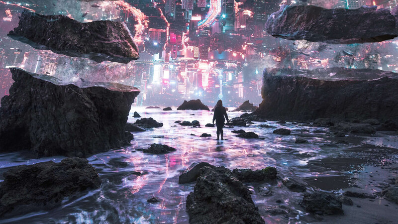 Person on Rocky Beach — Purple, Dramatic