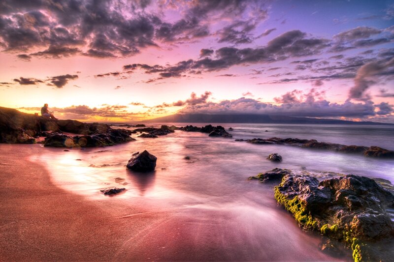Person on Rocky Beach — Purple