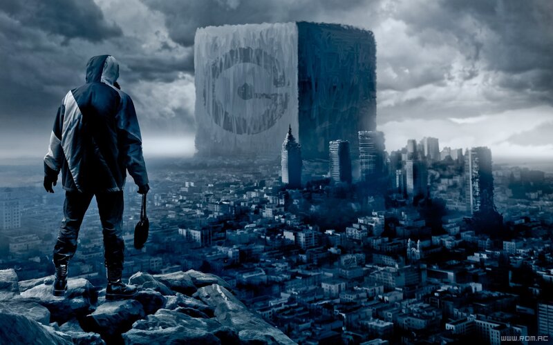 Person on Rocky Cliff — Blue, Dramatic, Digital Art, Cityscape