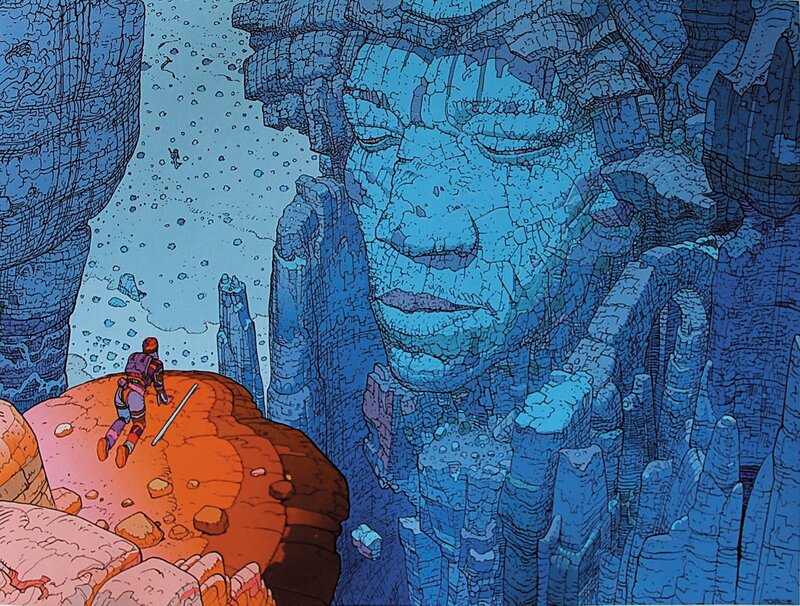 Person on Rocky Cliff — Blue, Dramatic, Manga