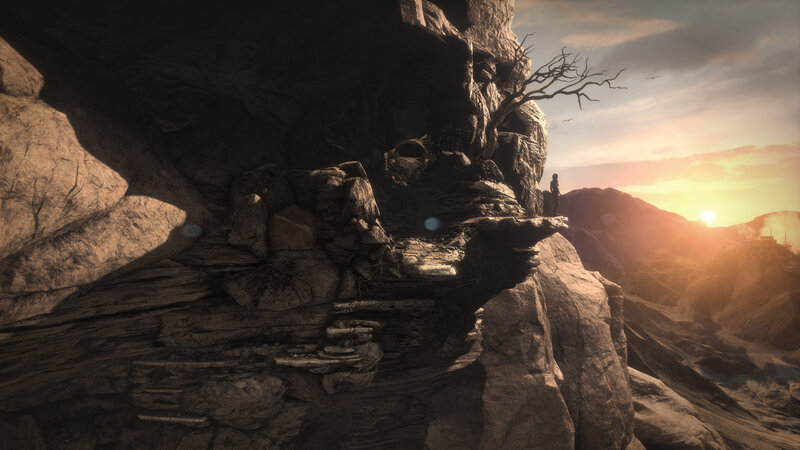 Person on Rocky Cliff — Brown, Dramatic