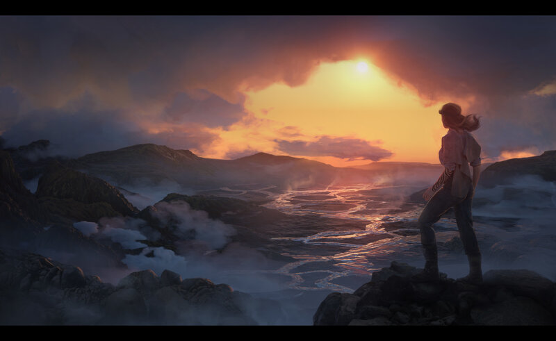 Person on Rocky Cliff — Orange, Dramatic, Sunset