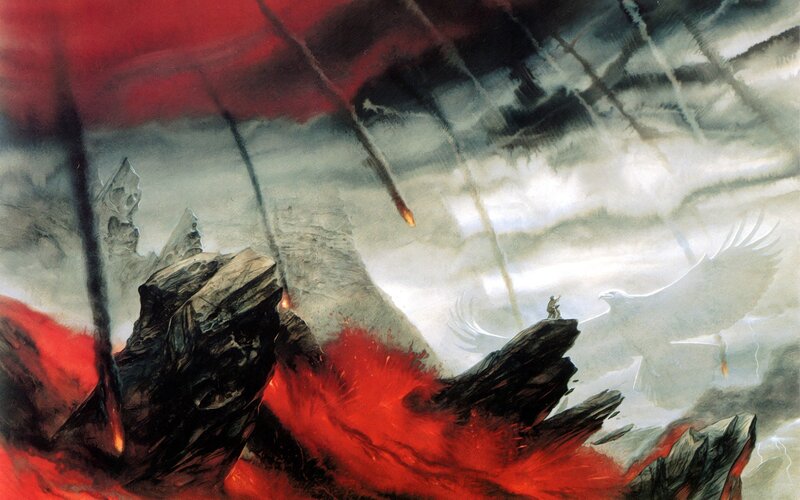 Person on Rocky Cliff — Red