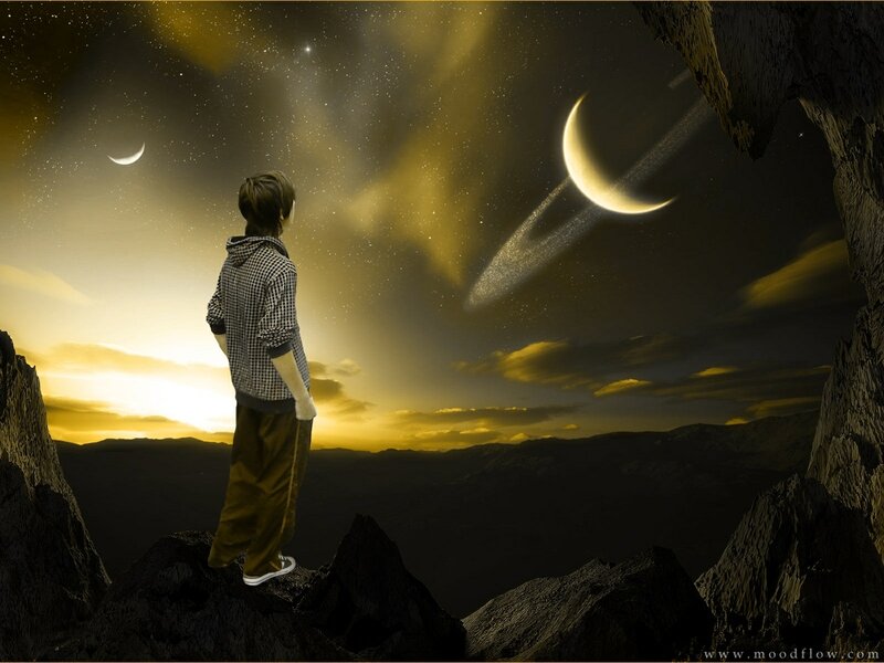 Person on Rocky Cliff — Yellow, Dramatic