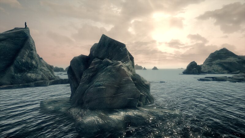 Person on Rocky Island — Gray