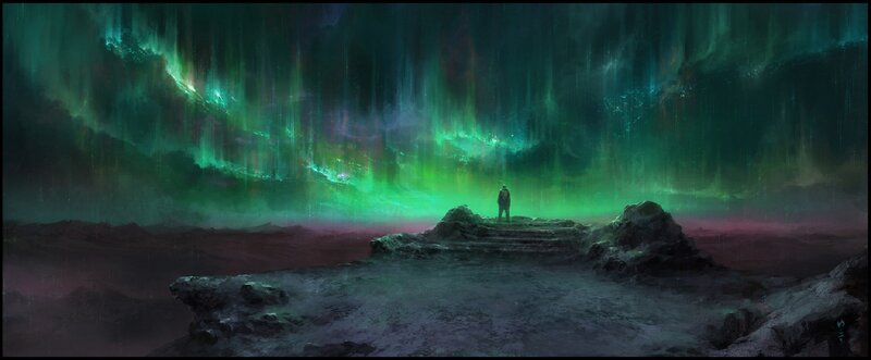Person on Rocky Outcrop — Green, Dramatic