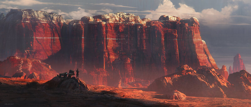 Person on Rocky Outcrop — Red, Dramatic, Sunset