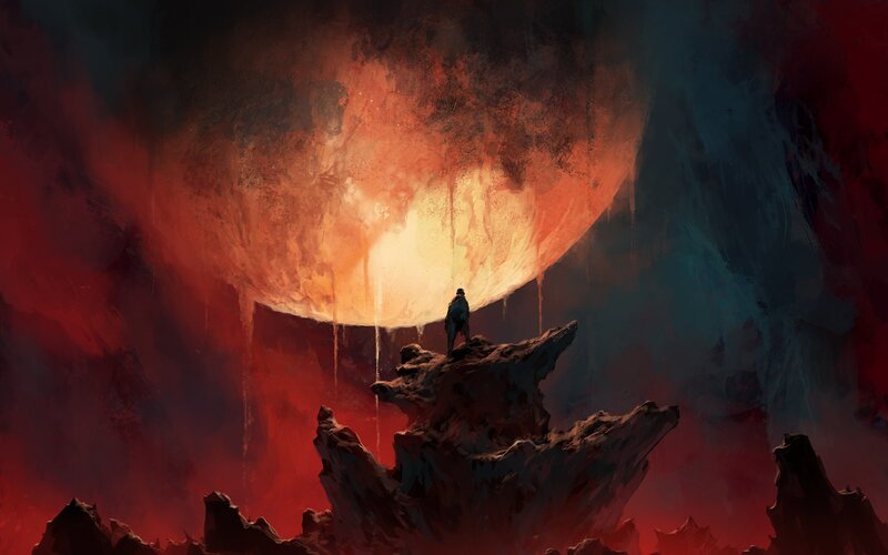 Person on Rocky Outcrop — Red, Dramatic