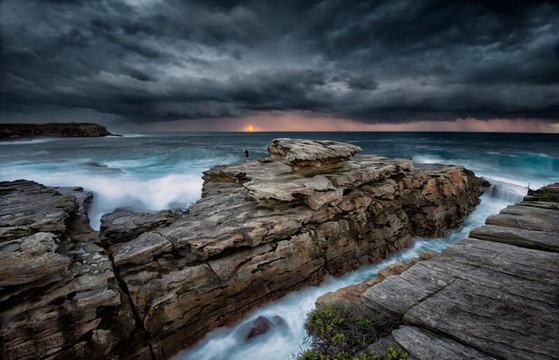 Person on Rocky Shore — Gray