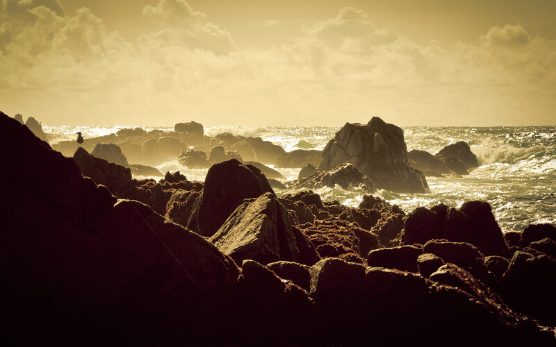 Person on Rocky Shore