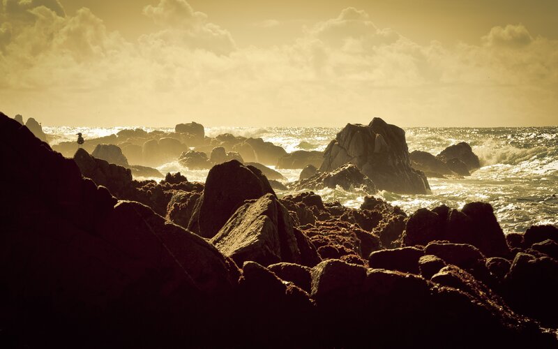 Person on Rocky Shore — Yellow