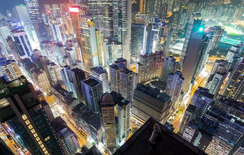 Person on Rooftop at Night — Black, Dramatic