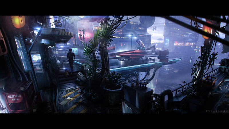 Person on Rooftop at Night — Blue, Dramatic