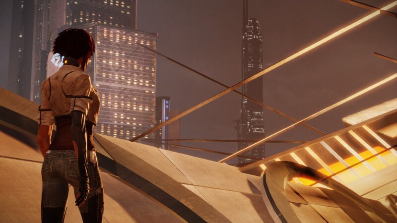 Person on Rooftop at Night — Orange