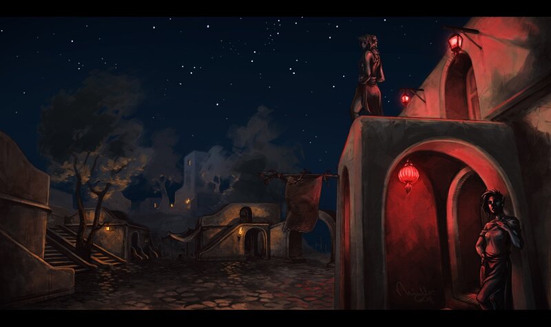 Person on Rooftop at Night — Red, Dramatic