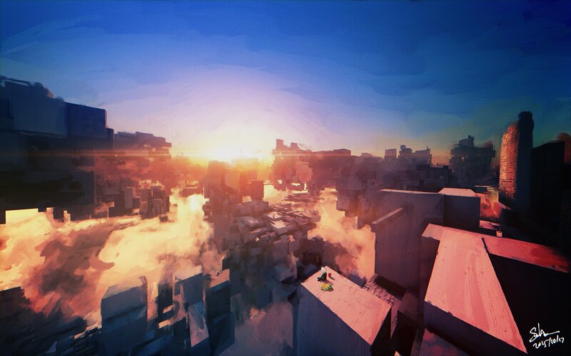 Person on Rooftop — Blue, Dramatic, Sunrise
