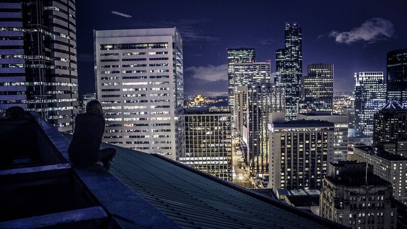 Person on Rooftop — Blue, Dramatic