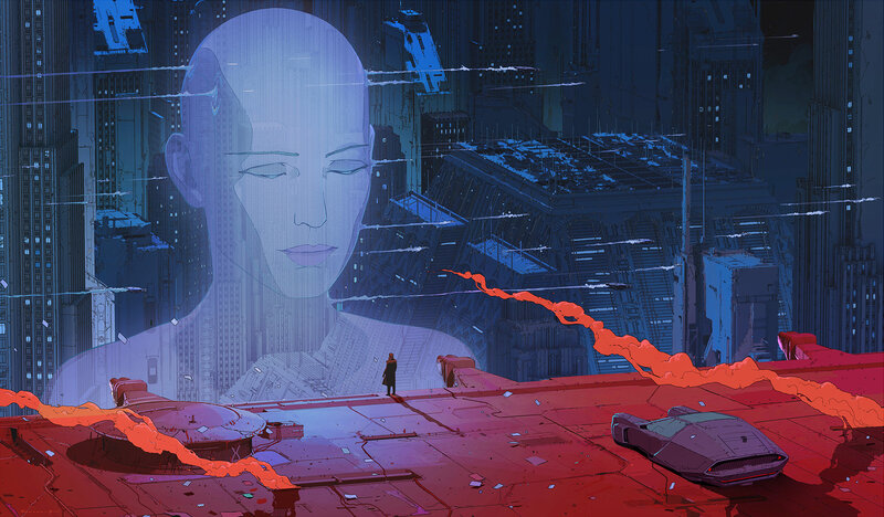 Person on Rooftop — Blue, Dystopian