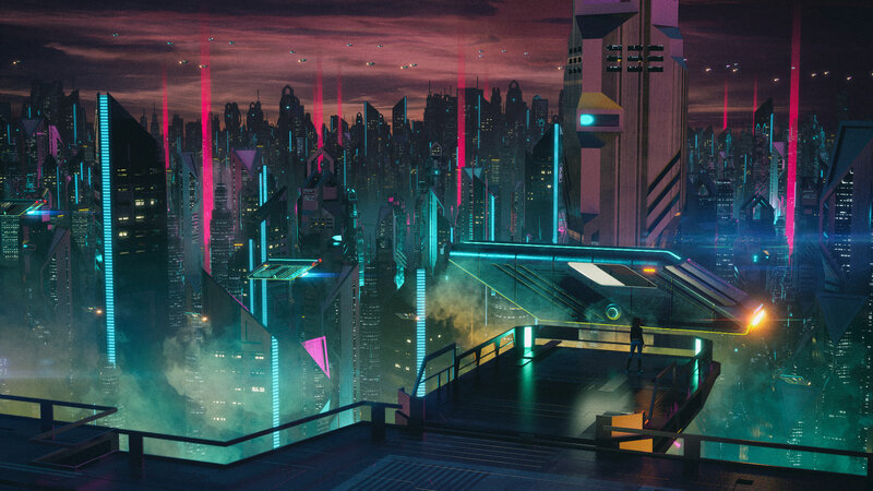 Person on Rooftop — Cyan