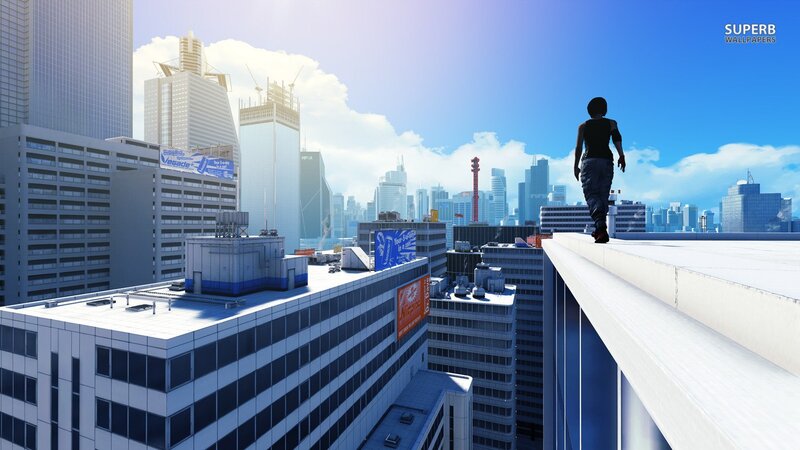Person on Rooftop Edge — Blue