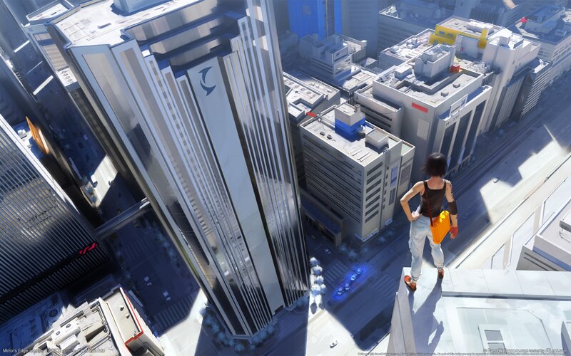 Person on Rooftop — Gray, Dramatic, Afternoon, Digital Art, Cityscape, Skyscraper, Backpack