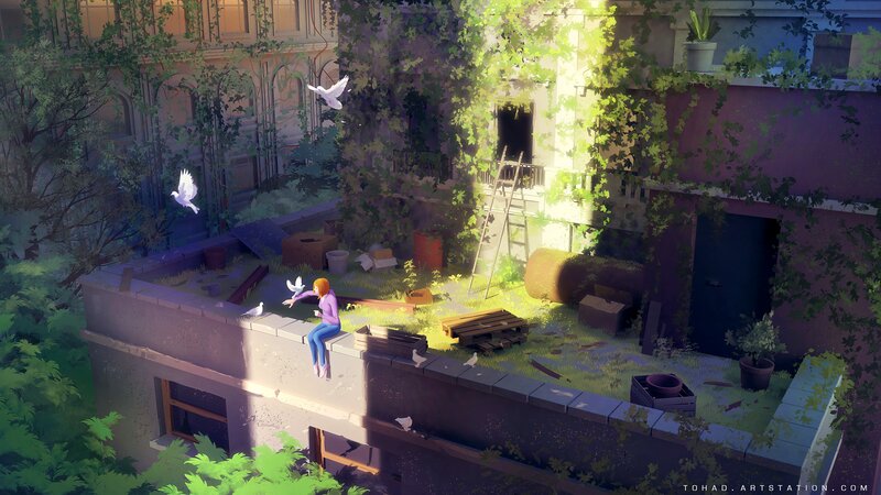 Person on Rooftop — Green