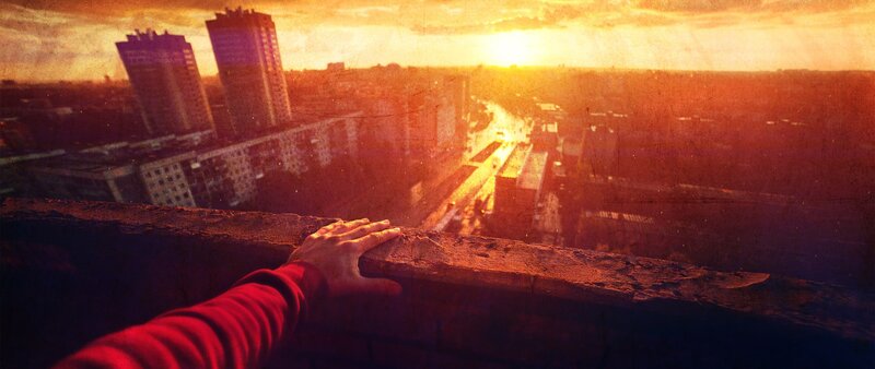 Person on Rooftop — Orange, Dramatic, Sunset, Photograph, Hand