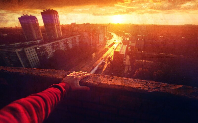Person on Rooftop — Orange, Dramatic, Sunset, Photograph