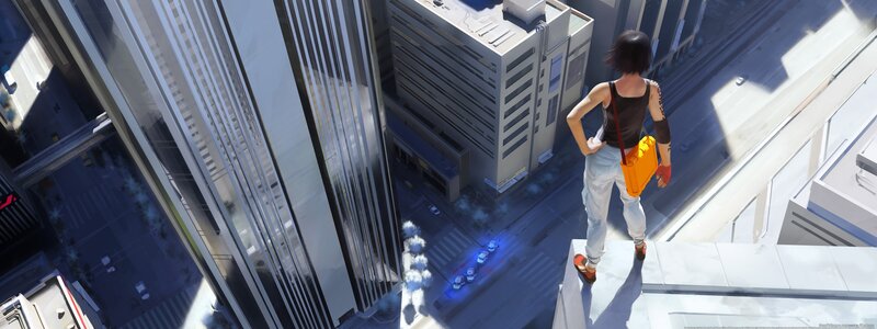 person on rooftop overlooking city
