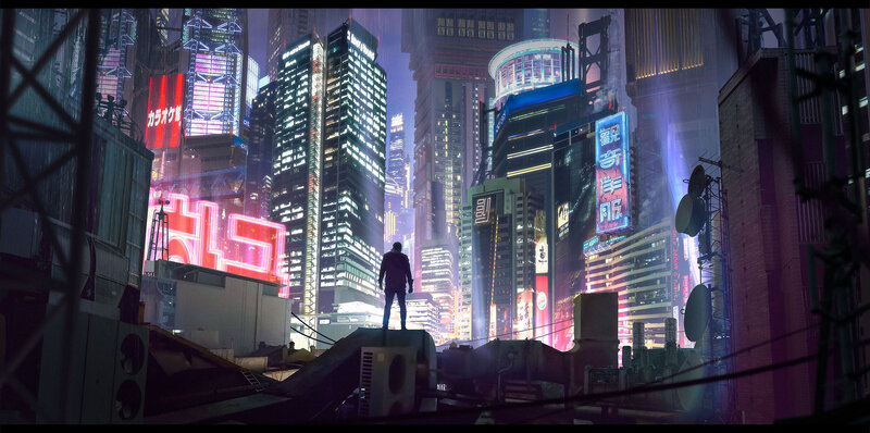 Person on Rooftop — Purple, Dramatic, Night, Digital Art