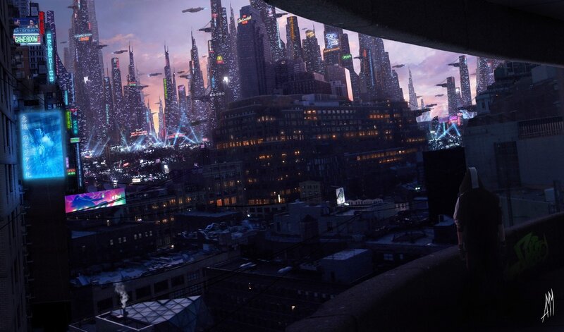 Person on Rooftop — Purple, Dramatic