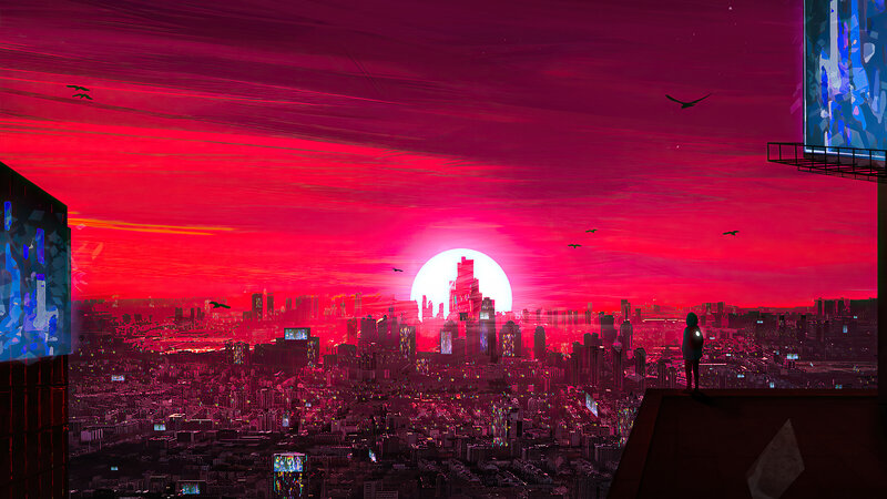 Person on Rooftop — Red, Dramatic