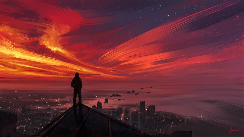 Person on Rooftop — Red