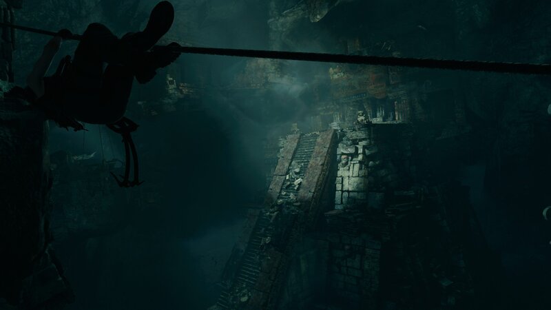 Person on Rope in Ruin